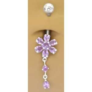  Lt Purple Flower Dangle Belly button Navel Ring 14 gauge 