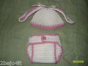 NB 3 MO baby GIRL BUNNY HAT AND DIAPER COVER CROCHET~♥  