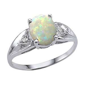 07 cttw Tommaso Design(tm) Genuine 9x7 Oval Opal and Diamond Ring in 