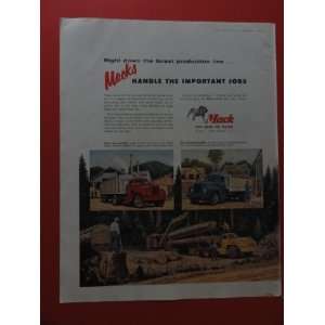  1956 Mack Trucks, print advertisement (Timber.) original 