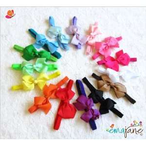   of 14 Boutique Quality Grosgrain Bows Glued to Soft Stretchy Headbands