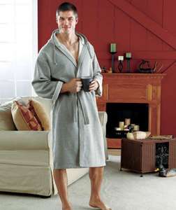 Grey Mens Hooded Fleece Robe M/L 36/40 Warm Lounge Bathrobe Great 