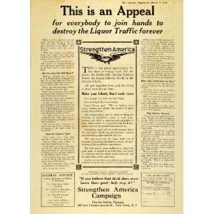  1918 Ad Strengthen America Campaign Temperance Movement 