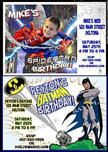 SPIDERMAN or BATMAN Personalized Birthday Invitations  