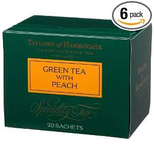   Green Tea, Green Tea with Peach, 20 Count Wrapped Tea Bags (Pack of 6