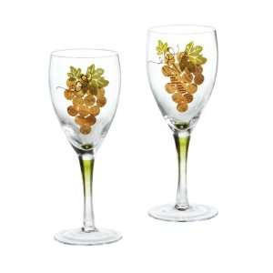  Pack of 4 Green Tinged White Wine Glasses with Decorative 