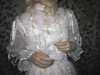 70s Vtg Romantic Gunne Sax Ivory Wedding Dress, Ribbon Fantasy Long 