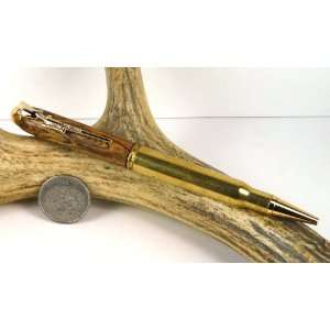  Tigerwood 30 06 Rifle Cartridge Pen With a Gold Finish 