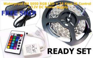 Waterproof 5M RGB SMD 5050 Flexibl 300 LED Strip + 24 KEY IR + 12V 