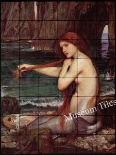 24x32 Waterhouse Mermaid Fine Art Tile Mural for Bath  