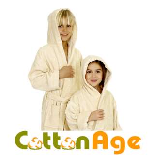 Kids Beige Hooded Cotton Terrycloth Style Bathrobe  