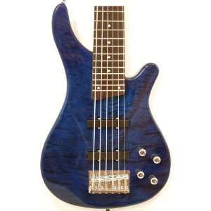  6 String Electric Bass Guitar with Blue Quilted Maple Top 