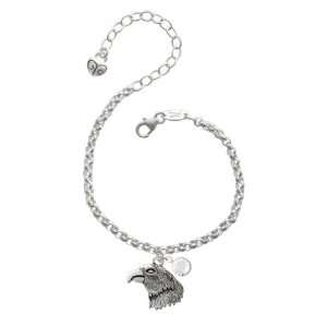  Large Eagle Head Mascot Silver Plated Brass Charm Bracelet 