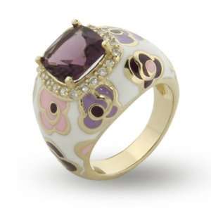 Purple and Pink Enamel CZ Vermeil Flower Ring Size 9 (Sizes 5 7 8 9 10 