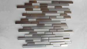 STAINLESS STEEL & ABSOLUTE WHITE GLASS STRIPS MOSAIC TILE   Wall 