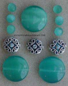   Green Teal Cats Eye Bead Jewelry Kit Swarovski Crystal Rhinestone