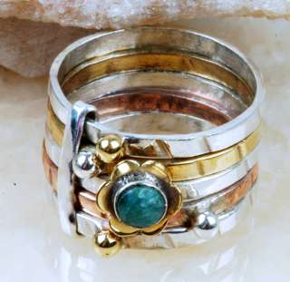 Designer Emerald Silver w/brass & copper Stack Ring  
