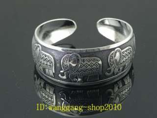 Pretty Jewellery Tribe Tibet Silver Carved Elephant cuff Bracelet 97 