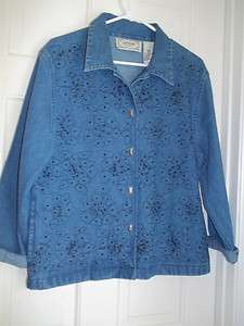   WOMANS SIZE S. LADIES DENIM JACKET EMBROIDERY & BEAD WORK BEADS