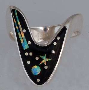 Calvin Begay Navajo Sterling Cosmic Inlay Ring Size 9  