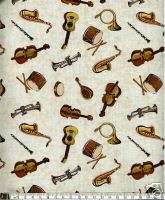 Musical Music Band Strings Guitar Drums Horns YD Fabric  