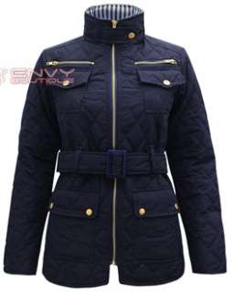   QUILTED PADDED BUTTON POCKET ZIP BELTED JACKET COAT SIZE 8 14  