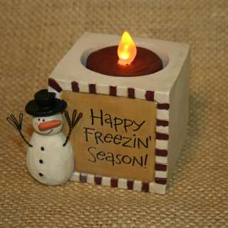LED Candle Light Snowmen Happy Freezin Season Blossom Bucket Figurine 