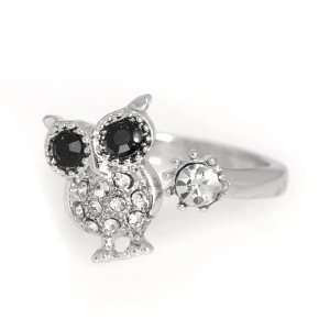  Silver Plated Black Eyes Owl Adjustable Ring with Free 