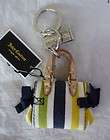   Couture Mini Yellow Blue Stripe Canvas Daydreamer Bag Key FOB Ring