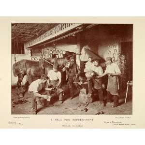  1898 Print Blacksmith Shop Men Horse Horseshoes Anvil 