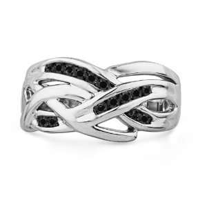  10KT White Gold Round Diamond Black Twisted Fashion Ring 