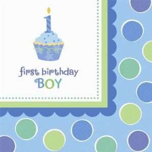 Sweet Little Cupcake Boy 1st Birthday Beverage Napkins Party Accessory 
