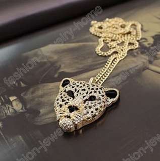 Fashion Golden Silver Tone Chain Rhinestone crystal leopard Pendant 