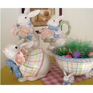   Bunny Pitcher Footed Bunny with two bunnys  Home