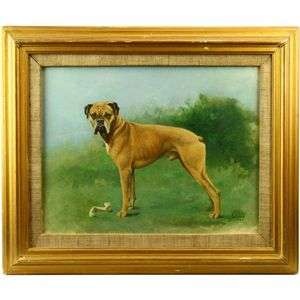 English School Boxer Dog Portrait Oil Painting  