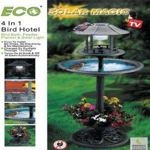 SOLAR MAGIC 4 IN 1 BIRD HOTEL (SOLAR LIGHT, BIRD BATH, FEEDER AND 