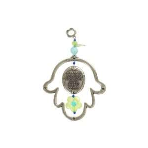    Pewter Hollow Hamsa with Flowers in Blue and Green 