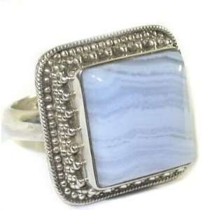  Blue Lace Agate Silver Ring   Size 9