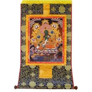   Green Tara Tibetan Buddhist Handmade Brocade Thangka 