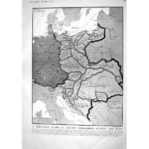  1916 Map Slav Teuton Germany Bohemia Poland Japanese 
