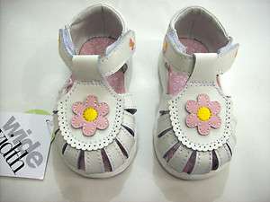 INFANT GIRLS TEENY TOES LEATHER WHITE WIDE WIDTH SANDALS  