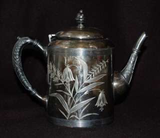 c1889 Victorian Silver Plate Tea Pot Tiger Lily Wedding  