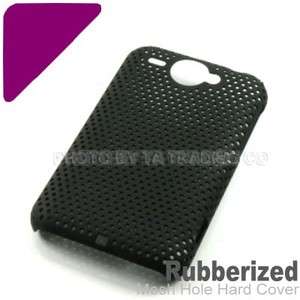 Black ( Mesh Hole Rubberized ) Rubber Hard Case Cover For HTC Wildfire 