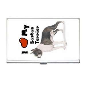  I Love My Boston Terrier Business Card Holder Case Office 