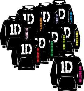 One Direction Hoodie/Hoody/top Black with yellow, red, blue, pink 