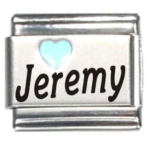 Jeremy Light Blue Heart Laser Name Italian Charm Link