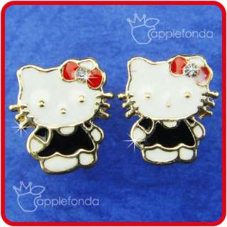 E1114 Cute Fashion alloy metal stud earrings Black kitty  