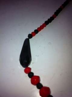 vintage art deco Czech cut crystals black and red necklace  