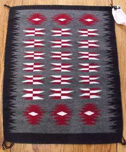 Eyedazzler Grey, Black and Red Rug   Navajo Handmade  