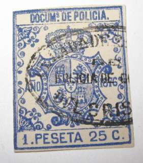 Spain Puerto Rico Cuba Police Fiscal tax Revenue Stamp 5m16 ED  